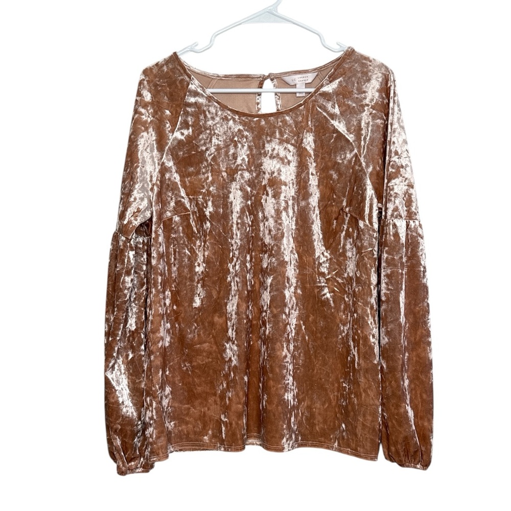 LC Lauren Conrad Women's Crushed Velvet Pink Bubble Sleeve Blouse Large